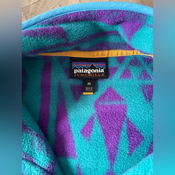 Patagonia Synchilla Snap-T Fleece Pullover Blue Purple Geometric Shapes Abstract - Picture 2 of 6